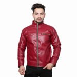 Leather Jacket – Distressed Brown Real Leather Motorcycle Jacket, Windproof Standing Collar