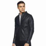 Leather Jacket – Distressed Brown Real Leather Motorcycle Jacket, Windproof Standing Collar