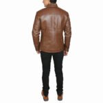 Leather Jacket – Distressed Brown Real Leather Motorcycle Jacket, Windproof Standing Collar - Image 2