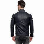 Leather Jacket – Distressed Brown Real Leather Motorcycle Jacket, Windproof Standing Collar - Image 2