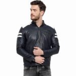 Leather Jacket – Distressed Brown Real Leather Motorcycle Jacket, Windproof Standing Collar