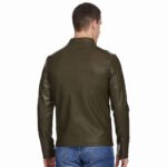 Leather Jacket – Distressed Brown Real Leather Motorcycle Jacket, Windproof Standing Collar - Image 2